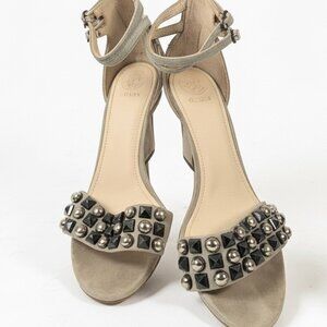 GUESS Grey Suede Studded Ankle Strap Block Heels
